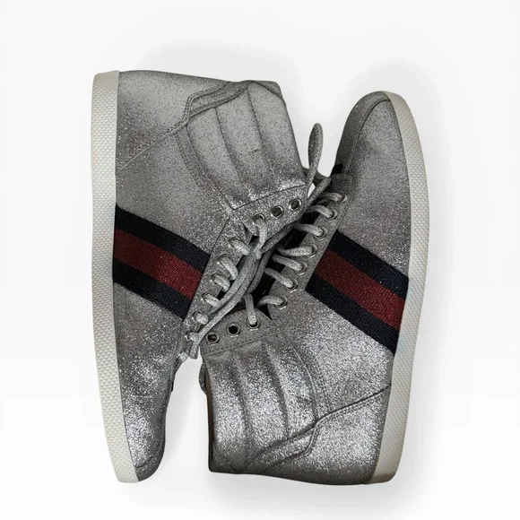 Gucci Silver Glitter Sneakers with Red and Blue Stripes Size 37 - Picture 7 of 11